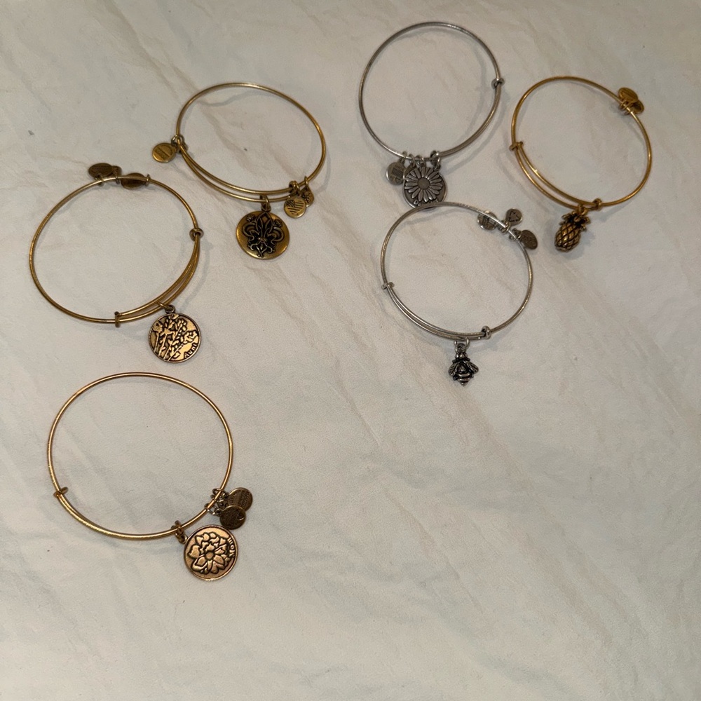 Alex and Ani Gold and Silver Bangle Bracelets with Charms